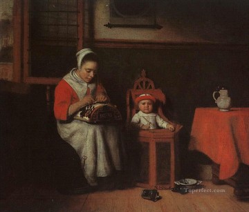 Nicolas Maes Painting - La encajera barroca Nicolaes Maes